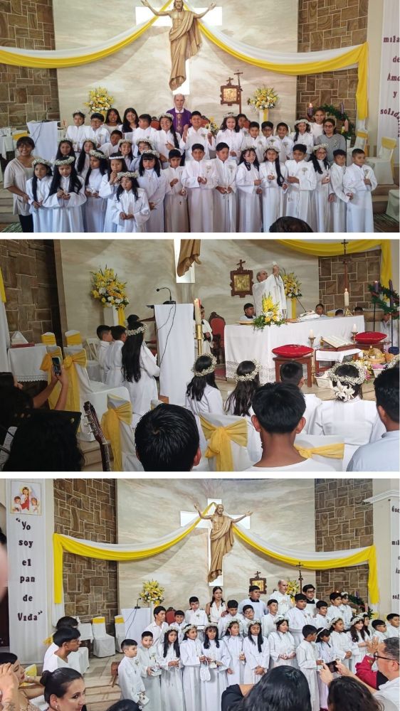 La celebración del sacramento de la primera comunión en la parroquia de Nuestra Señora de Fátima.